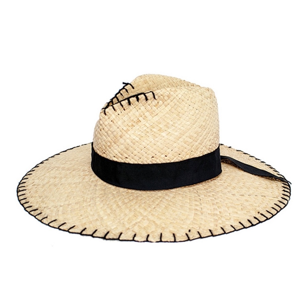 Pura Vida Natural Straw Sun Hat with Black Band and Stitching